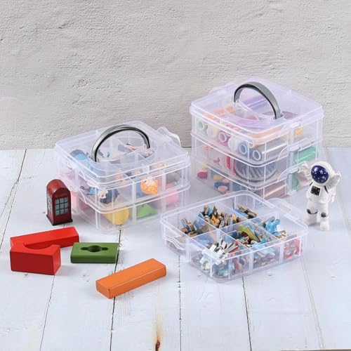Image of UCRAVO Transparent Craft Organizer Box 3 Layer 18 Grid Stackable Storage Jewelry,Hardware,Craft Supplies Organizer Adjustable Compartments for Accessories, Beauty Supplies, Art Supplies,Toy