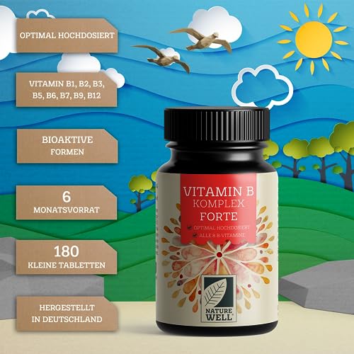 Vitamin B Komplex hochdosiert - 180 Tabletten - alle 8 essentiellen B-Vitamine in bioaktiver Form - mit Folsäure, Cholin & Myo-Inositol (Co-Faktoren), laborgeprüft mit Zertifikat & vegan