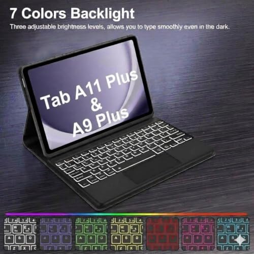Image of RTSY Keyboard case for Samsung Galaxy Tab A11 Plus (11 inch) & A9+ (11-Inch) with 7-Color Backlit & Touchpad, Multi Angle,Wireless Magnetically Detachable (Black)