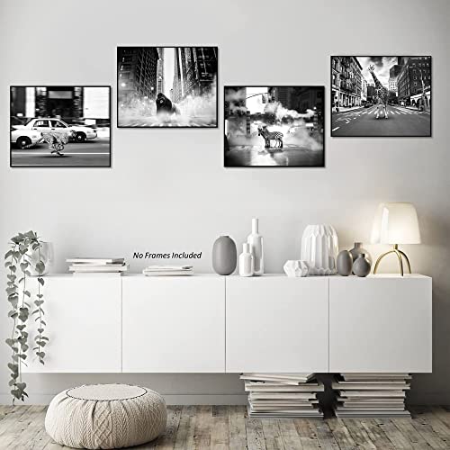 New York City Wall Art, Funny Posters – Unframed Set Of 4 (8X10 Inch) – Black And White Wall Art, Cool Posters, Safari Animals Cheetah Giraffe Gorilla Zebra Prints Pictures For Bedroom Wall Decor, Nyc Wall Art, Artsy Photos, Wall Art Bedroom For Teen Boys Girls Guys Mens, Black And White Pictures For Wall Decor (8X10 Inch) #TOP4