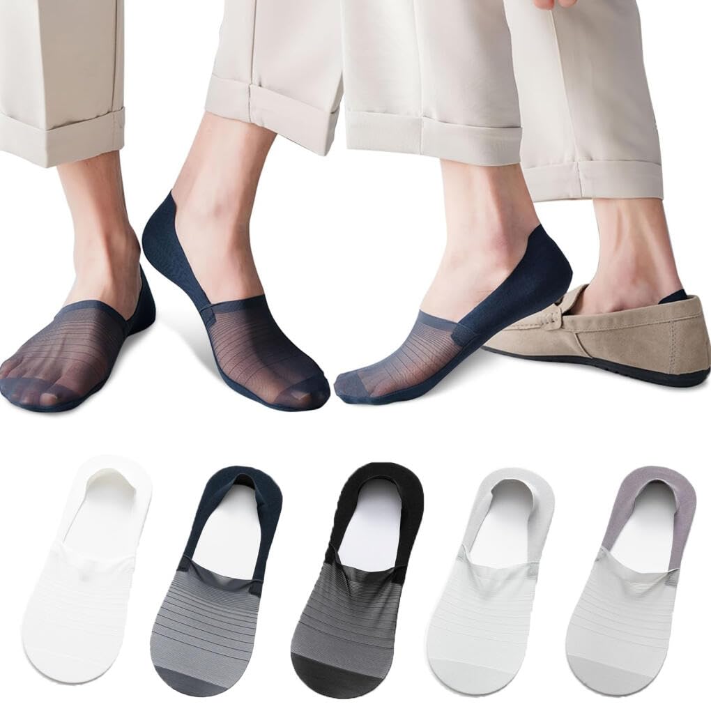 Aowin Invisible Ice Silk Breathable Socks,5 Pairs No Show Socks for Men Women,Hidden Ankle Sock,Soft Thin Low Cut Non Slip Socks for Flats Boat Sneaker Casual Invisible Short Flat Boat Line Sock
