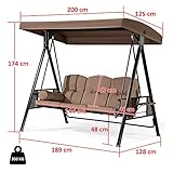 Hollywoodschaukel Gartenschaukel Wasserdicht und Sonnenbeständig Gartenliege Schaukelbank mit Verstellbares Sonnendach - 7