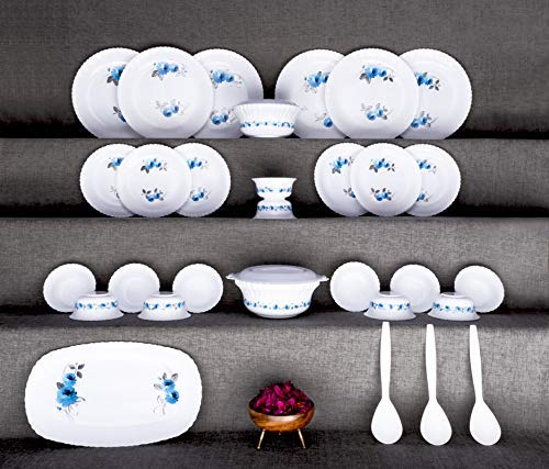 SHOPECOM Plastic Exclusive and Microwave Safe, Printed Round Flourish Dinner Set (Multi Color) – Set of 32 Pieces
