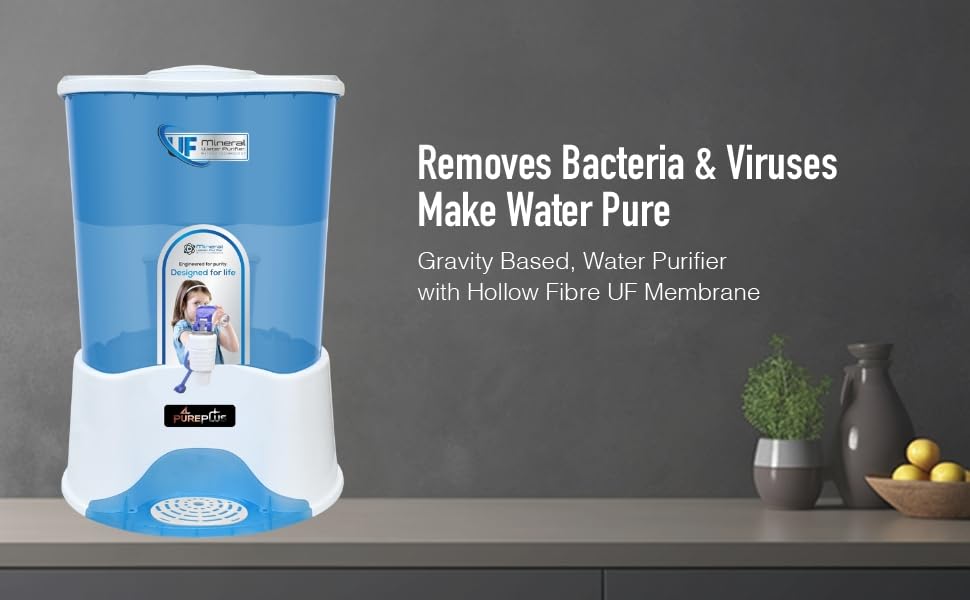 Image of Pureplus 20 L Gravity Water Purifier UF Technology Based Non-Electric & Chemical Free Counter Top Water Filter System