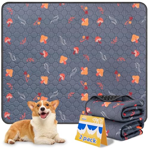 Image of Washable Pee Pads for Dogs, 2-Pack Reusable Dog Pads Large Non-Slip Dog Pee Pads, Waterproof & Extra-Absorbent Pet Training Pads for Puppy Playpen, Crate, Whelping Box, Potty Training, Grey, 48 inchx 48 inch