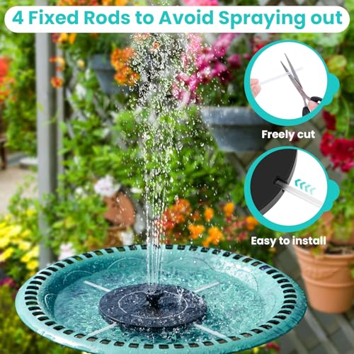 HEDETM 3.5W Solar Water Fountain, Upgraded Version Solar Fountain for Bird Bath, with 6 Nozzles & Fixed Pipes, Silent Floating Solar Water Pump for Bird Baths, Gardens, Ponds, Fish Tank, Outdoor by HEDETM - Image 7