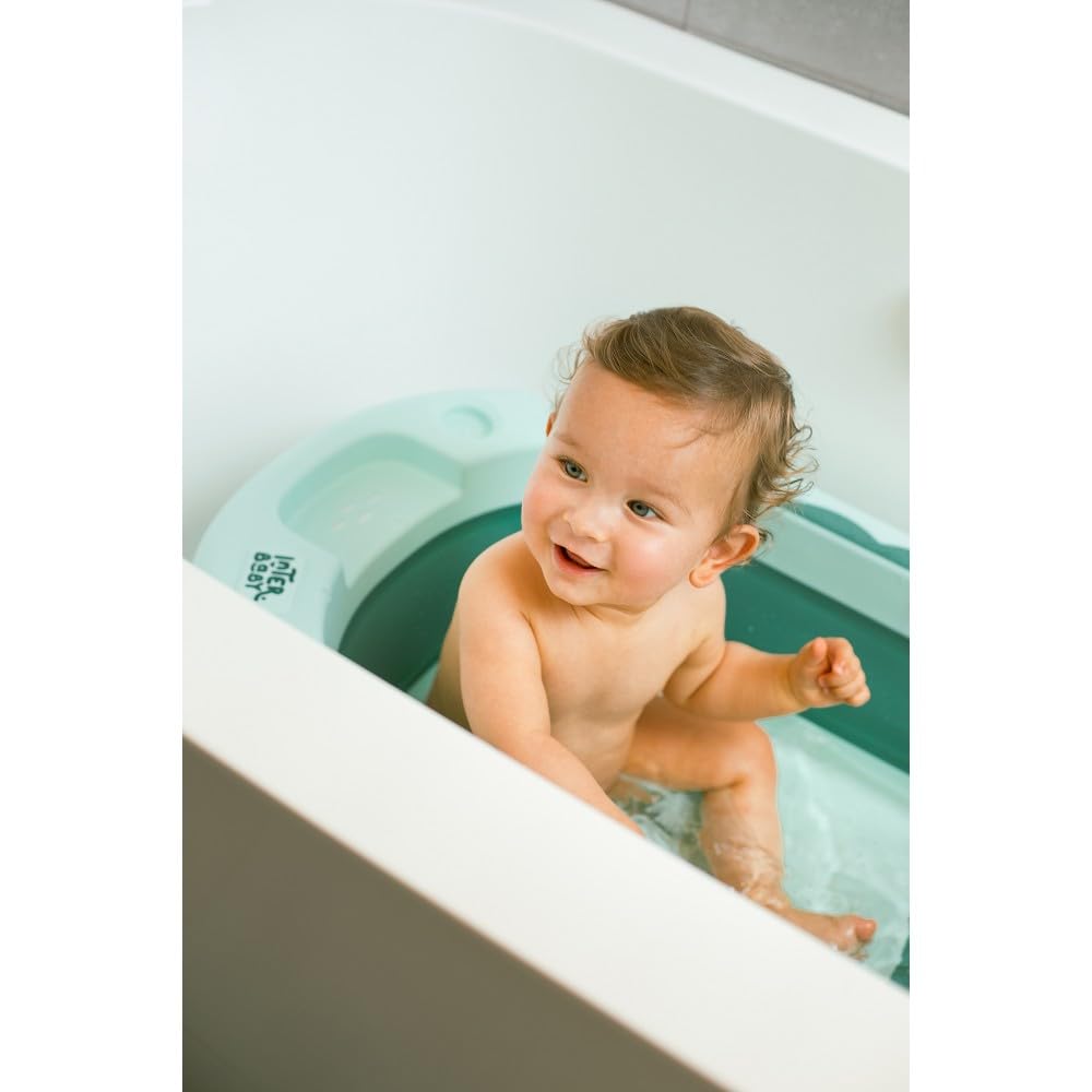 Składana wanna dla niemowląt Interbaby 80x47x21 cm | Składana wanna dla niemowląt z kubkiem do płukania, antypoślizgowa, szczelna nasadka | przenośna, łatwa do przechowywania, wygodna, niebieska