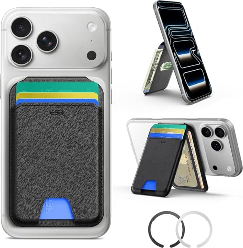 ESR Upgraded for MagSafe Wallet 5 Card Holder RFID Blocking Magnetic Wallet with Adjustable Stand Slim for iPhone 17e/17/16/15/14/13/12 Series & Google Pixel 10 Not Mini Vegan Leather Black