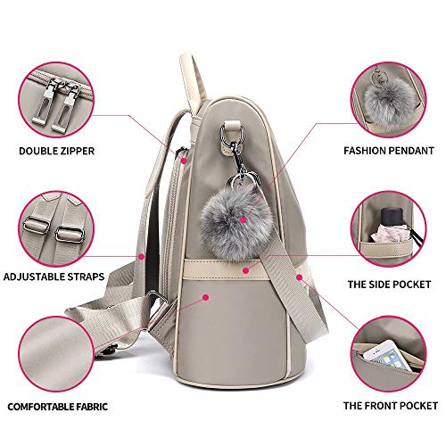 CHERUTY Women Backpack Purse Nylon Anti-theft Fashion Casual Lightweight Travel Shoulder Bag (1-3 Khaki Large, Large)