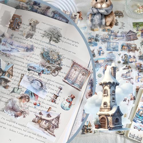 Image of Jaravik Seasons Theme Vintage Aesthetic Sticker Book - 20 Sheets Seasonal Scrapbook Stickers | | Cottagecore Planner & DIY Craft Supplies Scrapbooking Stickers (Winter)