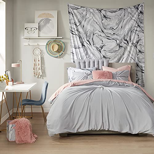 Comfort Spaces 17 Piece Bed in A Bag Comforter Set Include Sheets with 2 Side Pockets - All Season Cozy Bedding and Bedroom Organizer, College Dorm Room Essentials, Full, Madelyn, Grey