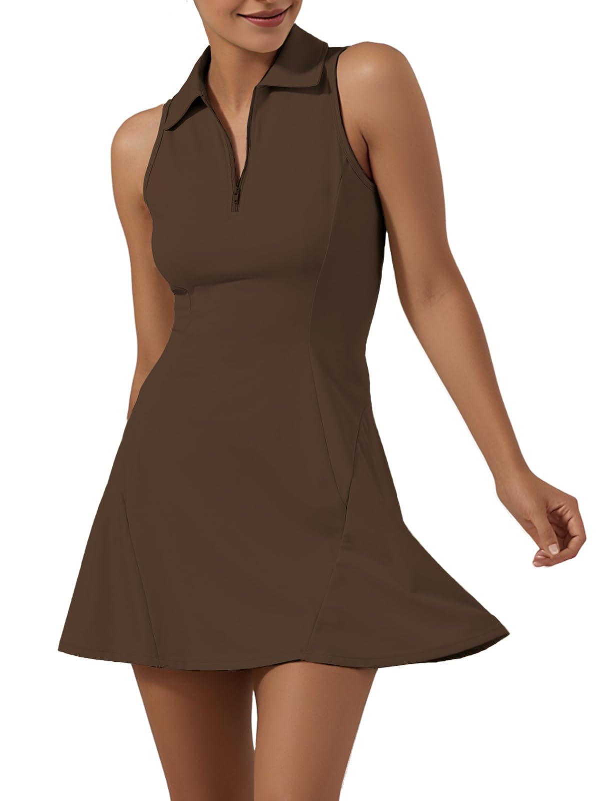 GroYolan Vestito Tennis Donna con Pantaloncini Inclusi e Tasche, Abito Sportivo Senza Maniche con Colletto Polo, Vestito Golf e Padel Donna Traspirante per Tennis e Allenamento