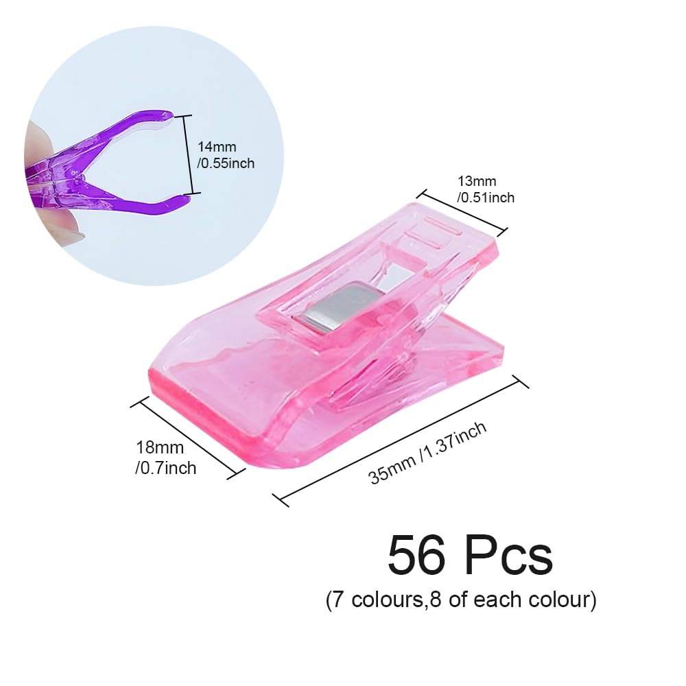 UMCHU Pack of 56 Sewing Clips, Fabric Clips, Multi-Purpose Sewing Clips, Sewing Accessories, for Holding Fabric Seams, Fabric Clips, Sewing Accessories (7 Colours) - Image 2