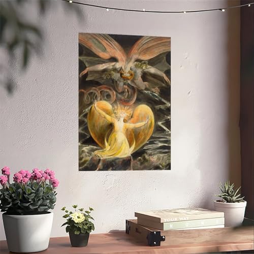 William Blake dragon rouge impression toile déco murale 30x45