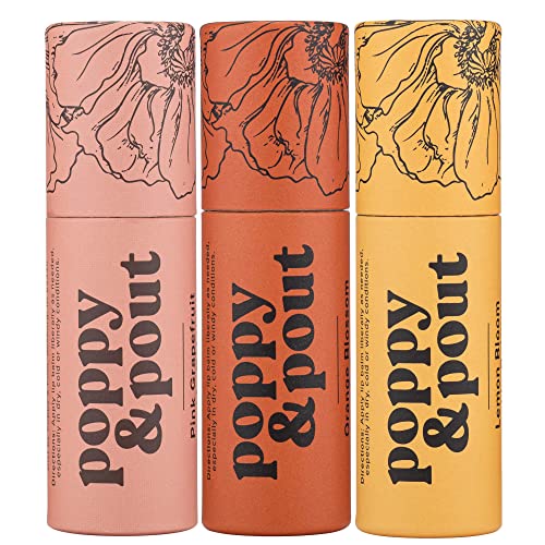 Jumbo Lip Balm Gift Set (3-Pack, Citrus Flavors) | Poppy & Pout All Natural Lip Balms & Moisturizers | Hydrates with Beeswax, Vitamin E, Organic Coconut Oil | Cruelty-Free | Recyclable Cardboard Tube