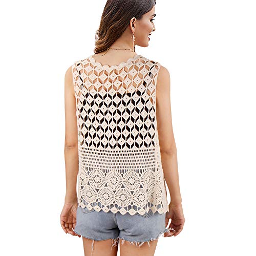 Image of Womens Floral Crochet Lace Boho Trim Sleeveless Open Front Vest Cardigan