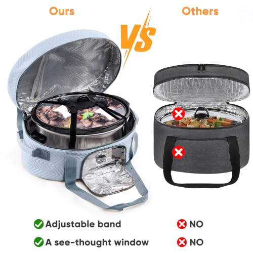 Image of Insulated Slow Cooker Carrying Bag for 6-8 Quart CrockPot and Hamilton Beach Slow Cooker with See-thought Window, Portable Carrier Case with Adjustable Band and Accessory Pocket
