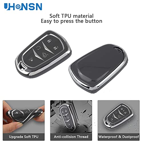 Uhonsn For Cadillac Key Fob Cover Soft Tpu Keys Shells Case Keychain Full Covers Protector Keycover Dark Grey 5 Buttons Compatible With Cadillac Escalade Ats Ct6 Cts Srx Xt4 Xt5 Xt6 Xts #TOP2