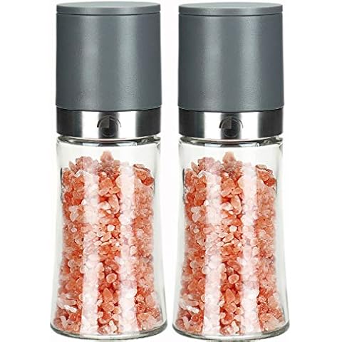 freiwerk Pepper Mill Salt Mill Set of 2 Ceramic Grinder Chili Mill - Without Spice Content - 150ml Gray Cover