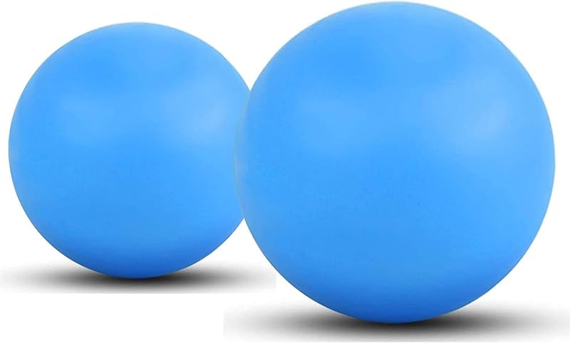 WOVTE Paquete de 2 bolas de masaje de lacrosse para dolores musculares, hombros, cuello, espalda, pies, cuerpo, tejido profundo, liberación miofascial, terapia de puntos gatillo, nudos musculares y terapia de yoga (azul)