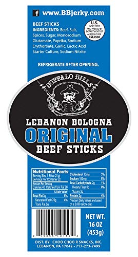 Buffalo Bills 1-lb Pack Original Lebanon Bologna Sticks (Pennsylvania Dutch mild beef sticks)