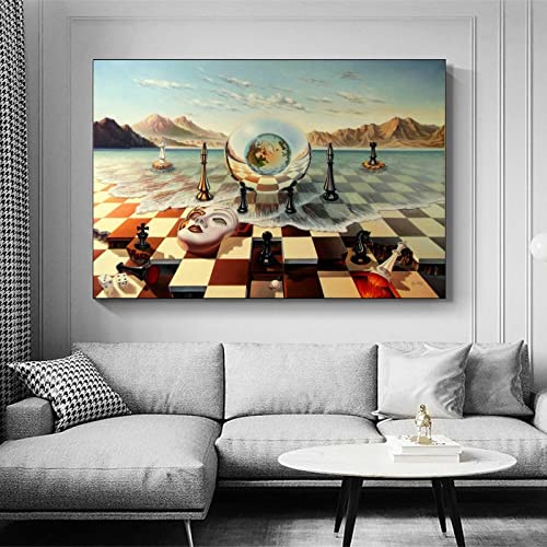 Oujjg Salvador Dali Surrealism Chess Mask On Sea Poster Decorative Painting Canvas Wall Art Living Room Posters Bedroom Painting 16X24Inch(40X60Cm) #TOP2