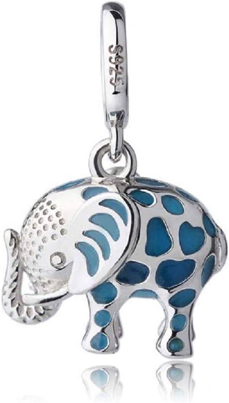 EVESCITY 925 Real Silver Gold Beads For Charm Bracelets ♥ Best Jewelry Gifts for Her Women ♥ (Blue Elephant - Glows In The Dark)