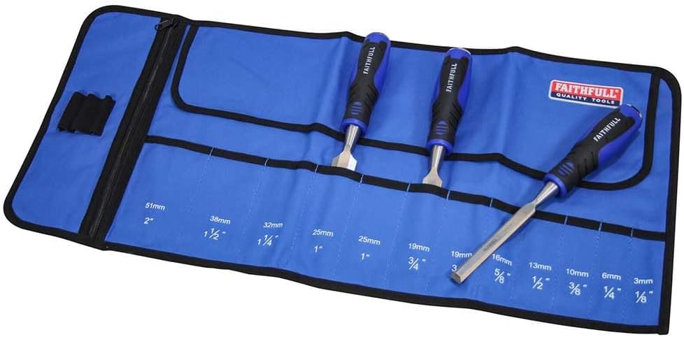 Faithfull Chisel Roll 12 Pocket, Blue, FAICR12, Approximate Size: 32 x 68cm