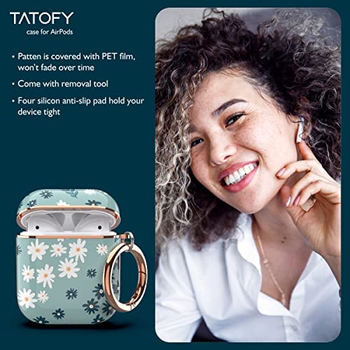 Tatofy Case Cover For Airpods 1&2, Stylish Airpods Case For Women Girls, Flower Patterns Protective Hard Case With Clip (Cyan) #TOP5