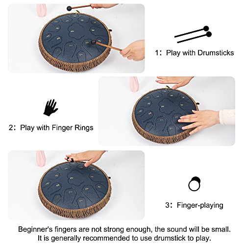 Yasisid Steel Tongue Drum 14 Inches 15 Notes Hand Pan Drum Percussion Instruments With Soft Bag, Drumsticks, Mallet Holder, Edge Strings Navy Blue #TOP3