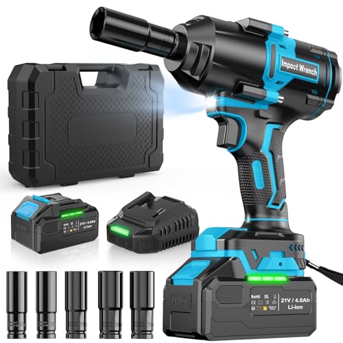 Image of BETENST Cordless Impact Wrench 1000N.m, 1/2" Brushless Impact Driver 21V, High Torque Power Electric Impact Gun with Battery 4000mAh, Fast Charger & 5 Sockets for Car/Truck RV/Mower