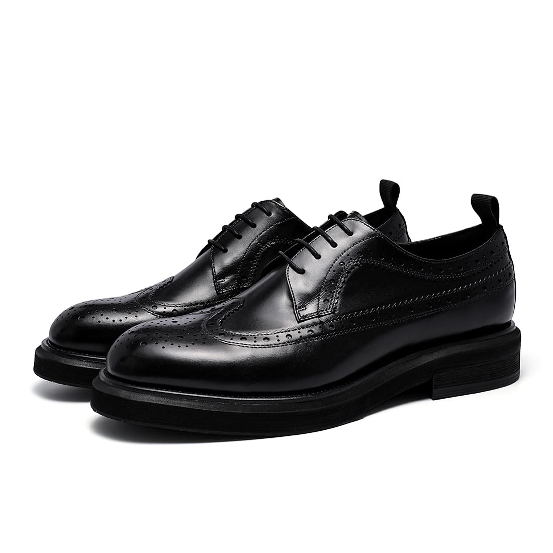 Brogues Cómodos de Suela Gruesa para Hombre Oxfords de Vestir Casuales Negocios Zapatos con Cordones Retro en Cuero