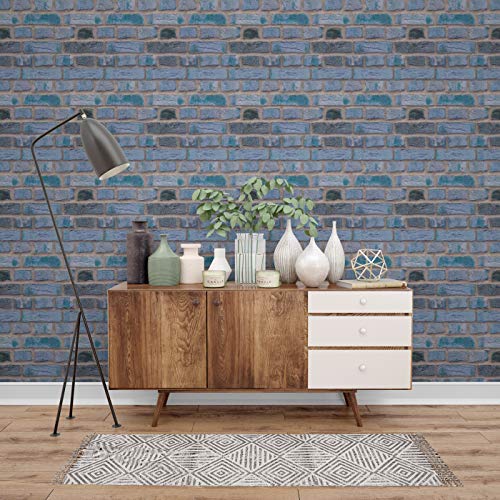 Image of DWELLSINDIA Blueish Bricks Self Adhesive Peel and Stick PVC Wallpaper Waterproof, Scratch Resistant, Laminated (41x244 cm, Natural, Blue, Matt)