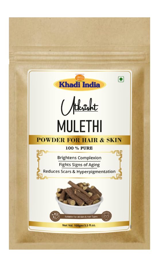 Image of Khadi Mulethi Face Pack Powder 100g | For Pigmentation, Dark Sports & Sun Tan | Remedy for Skin Brightening & Acne | Pure, Natural & Ayurvedic | Removes Impurities | Face Pack for Men & Women