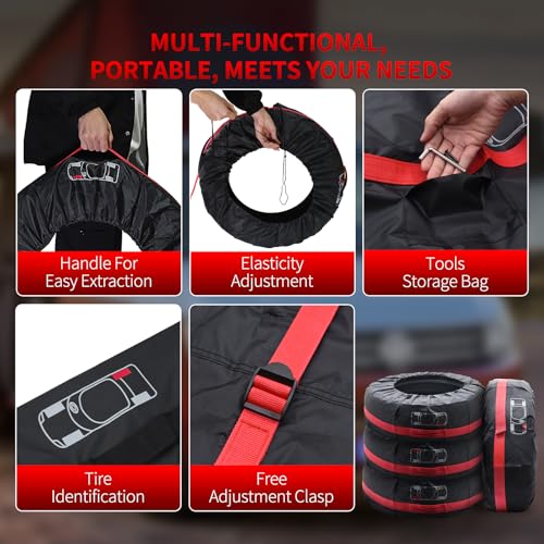 Image of 4Pcs Spare Tire Cover, Seasonal Tire Totes, Portable Wheel Bags with Handle