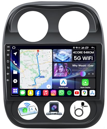 [4Core+64GB] Car Radio Stereo for Jeep Compass Patriot 2010-2016: Upgrade 5G WiFi 10.4 1280 * 800 Touchscreen Head Unit Wireless Carplay Android Auto Bluetooth GPS FM SWC Backup Camera