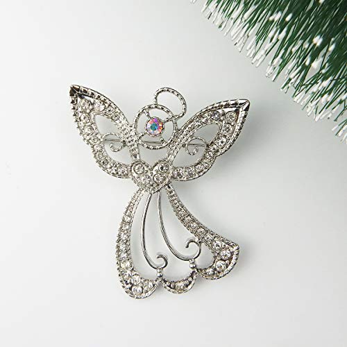 Rarelove Big Size 2.44" Vintage Angel Hollow Wing Heart Christmas Pins And Brooches Cz Crystal Embed Brooch Pin Gift For Women Girls Alloy Silver Plated #TOP1