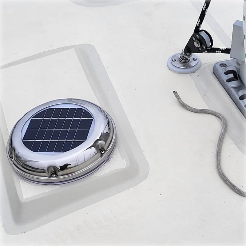 Ventilatore di scarico solare da tetto in acciaio inossidabile da 2,5 W, 60 CFM, impermeabile, for WC di camper, barche, container, serre