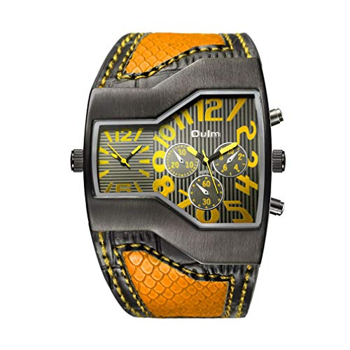 Oulm Reloj deportivo militar de cuarzo para hombre, con correa de cuero, subesferas decorativas Oulm Reloj deportivo militar de cuarzo para hombre, con correa de cuero, subesferas decorativas