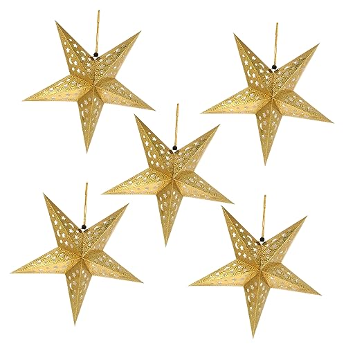 HOMSFOU 5Pcs Golden Hanging Lamp Shades for Party Decoration Wedding Birthday Decor for Fairy Lights String Lights Durable Star Shaped Design