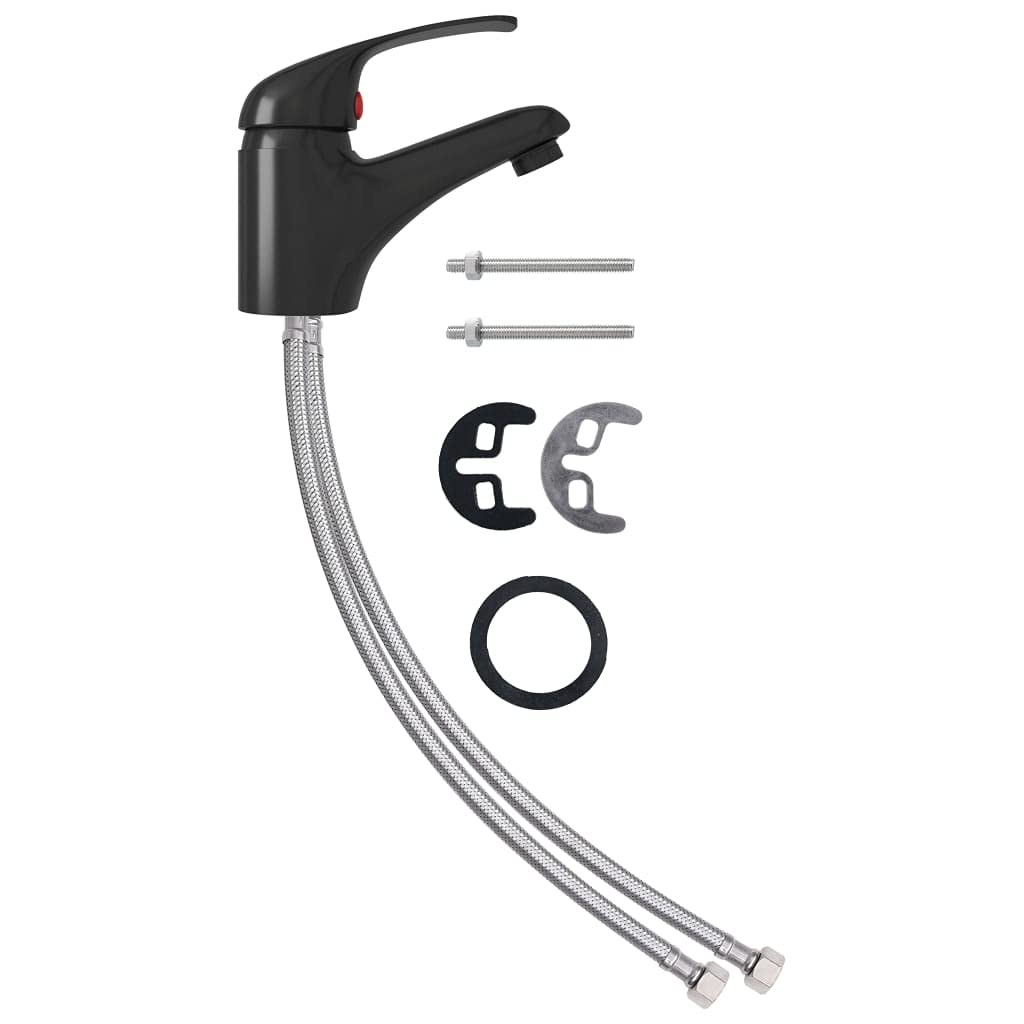 vidaXL Basin Mixer Tap Bathroom Sink Faucet Plumbing Fixture Fitting Water Hose Washroom Single Lever Hot Cold Waterfall Kitchen Black