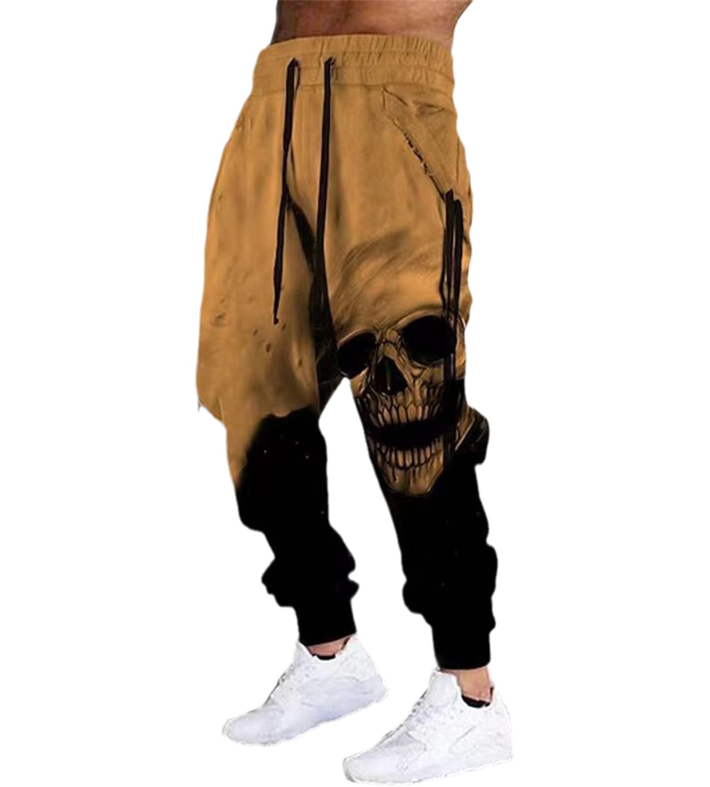 Xusai Men's Yellow Baggy Sweatpants Skull Graphic Casual Sports Workout Jogging Pants,,4Xl