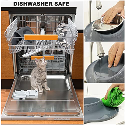 AsFrost Dog Food Bowls Stainless Steel Dog Food and Water Bowl Set, Dog Dishes No Spill Non Slip Silicone Mat, Dog Bowls for Small Medium Size Dogs Cat Puppy Pet Food Feeding Bowls, Grey, 12oz - Thumbnail 6