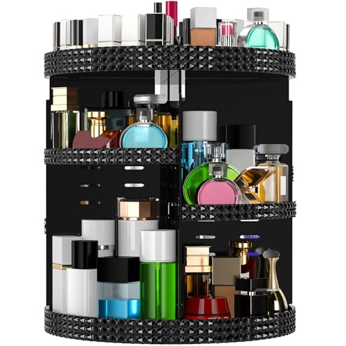 Famitree Black 360 Makeup Organizer Degree Rotating, 7 Layers Large Capacity Cosmetic Storage, Acrylic Makeup Organizers, Organizador De Perfumes Fits Makeup Brushes, Lipsticks, Bathroom, Black