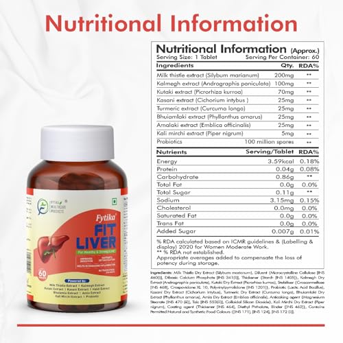 Image of Fytika Fit Liver | Liver Detox Supplement | For Healthy and Strong Liver | Enriched with Milk Thistle, Kutaki, Kalmegh, Bhumi Amla and Probiotics | 120 Tablets