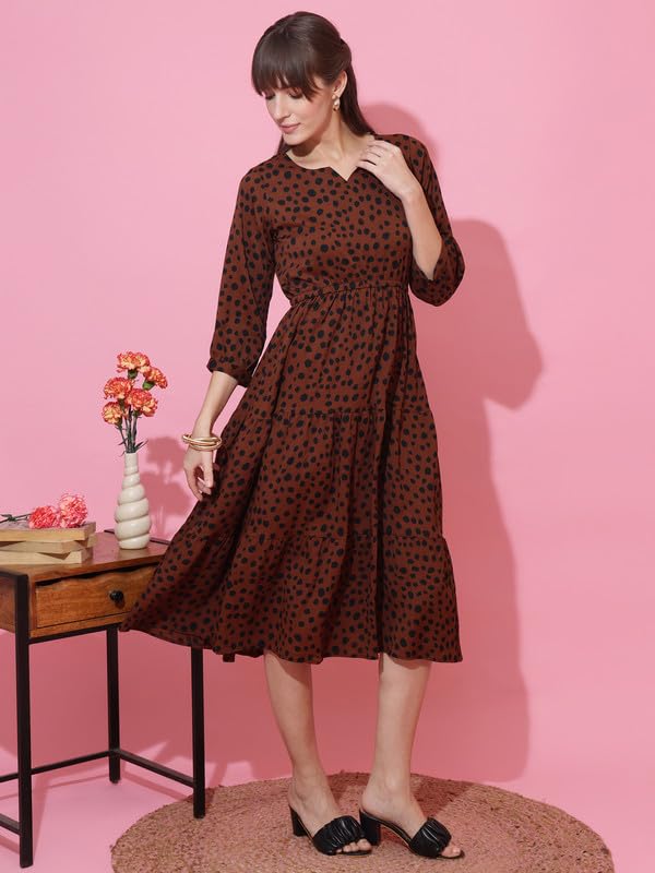 Image of Sheetal Associates Women's Casual 3 /4 Sleeve Crepe Fit and Flare Dress| Comfortable Relaxed Fit Summer Party Dress