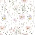 Floral Peel and Stick Wallpaper Boho Contact Paper Self Adhesive Removable Wallpaper Pink Floral 17.3''x78.7'' White Wildflowers Wall Paper for Bedroom Bathroom Art Deco Wall Papers Vinyl Roll