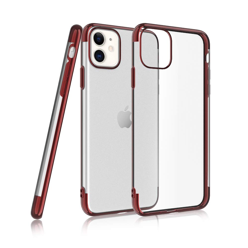 Connect Case for iPhone 11 6.1 inch Electroplated Compatible with Clear iPhone 11 Case Protective Shockproof Scratch Resistant Drop Proof Soft Thin TPU Frame iPhone 11 Case Clear (Red)