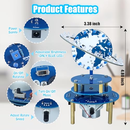 pemenol soldering practice project kit diy globe planetary motion soldering kit rotating universe model electronic kit with music brightness adjustable for stem education high school college present
