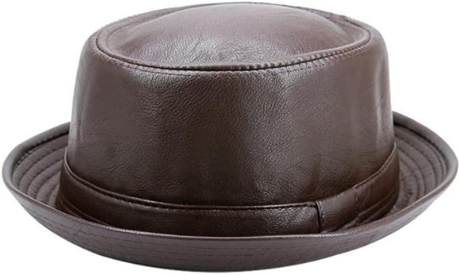 JSEIAJB Men Black Leather Trilby Hat Male Fedora Cap Retro Women Autumn Men's Vintage Jazz Hats
